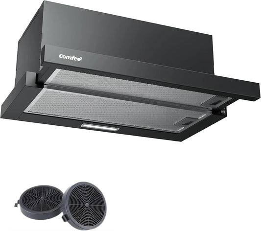 Cappa aspirante, 60 cm, 400 m3/h, cappa da cucina, COMFEE CHL03M21B, da incasso, nero, incasso integrato, colore: Nero