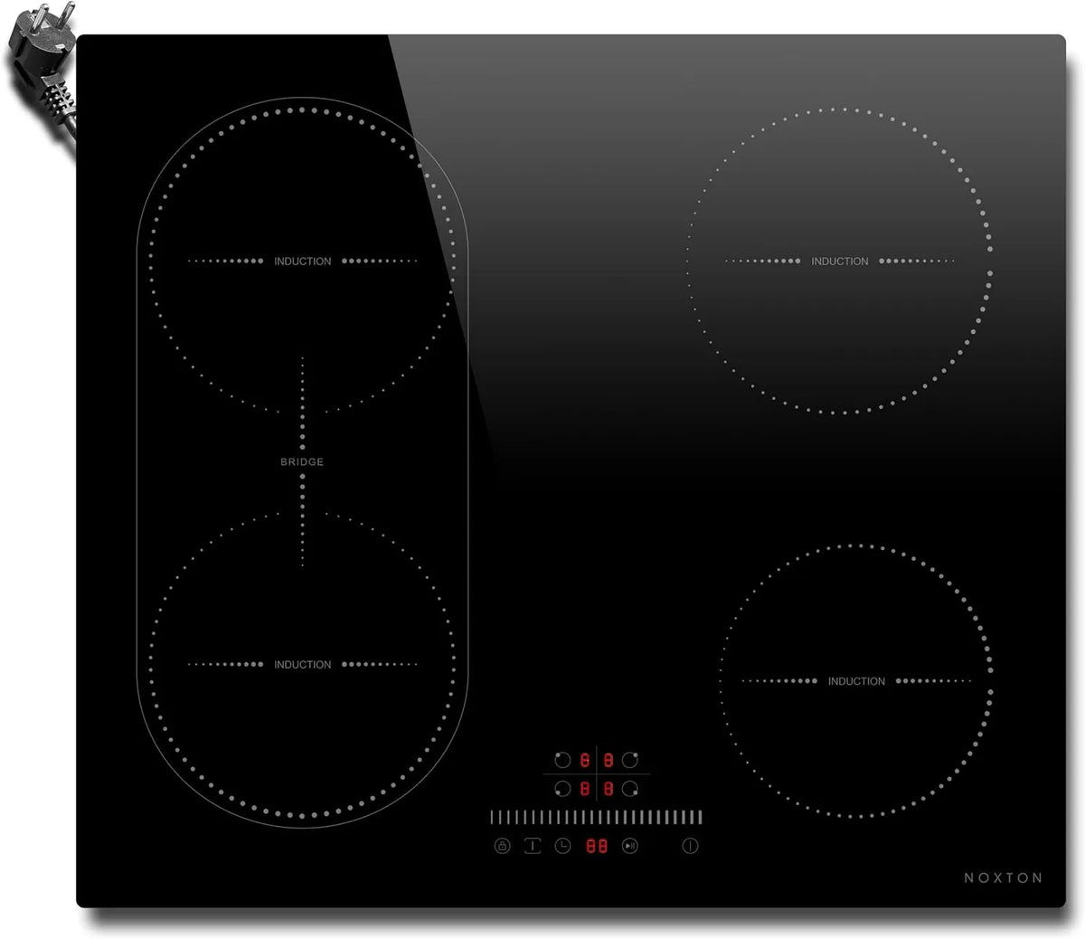 Piano cottura a induzione, 4 fuochi, 3500 W, piastra a induzione, nero, 3500W, NOXTON Piano Cottura Induzione 4 Fuochi con Flessible Zone
