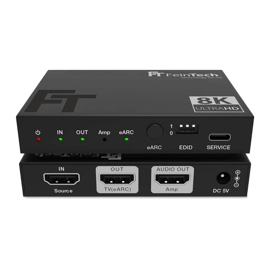 HDMI Audio Output, HDMI 2.1 Audio Extractor, Splitter 1 in 2 out 8K 4K 120Hz eARC, FeinTech AX211