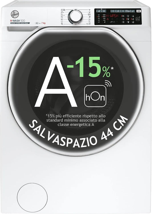 Hoover HW4 27AMC7/1-S Lavatrice, 85 x 60 x 45, 4 cm, 7 kg, classe energetica A, Wi-Fi, Bluetooth, Inverter, vapore, stretto, bianco, 1200 Giri