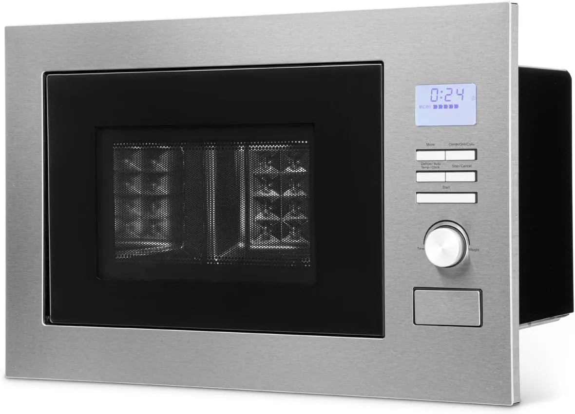 Bomann MWG3001HEB Forno a microonde, 25 L, 8 programmi, da incasso, timer, display LCD, argento, parte anteriore e interno