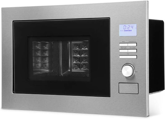 Bomann MWG3001HEB Forno a microonde, 25 L, 8 programmi, da incasso, timer, display LCD, argento, parte anteriore e interno