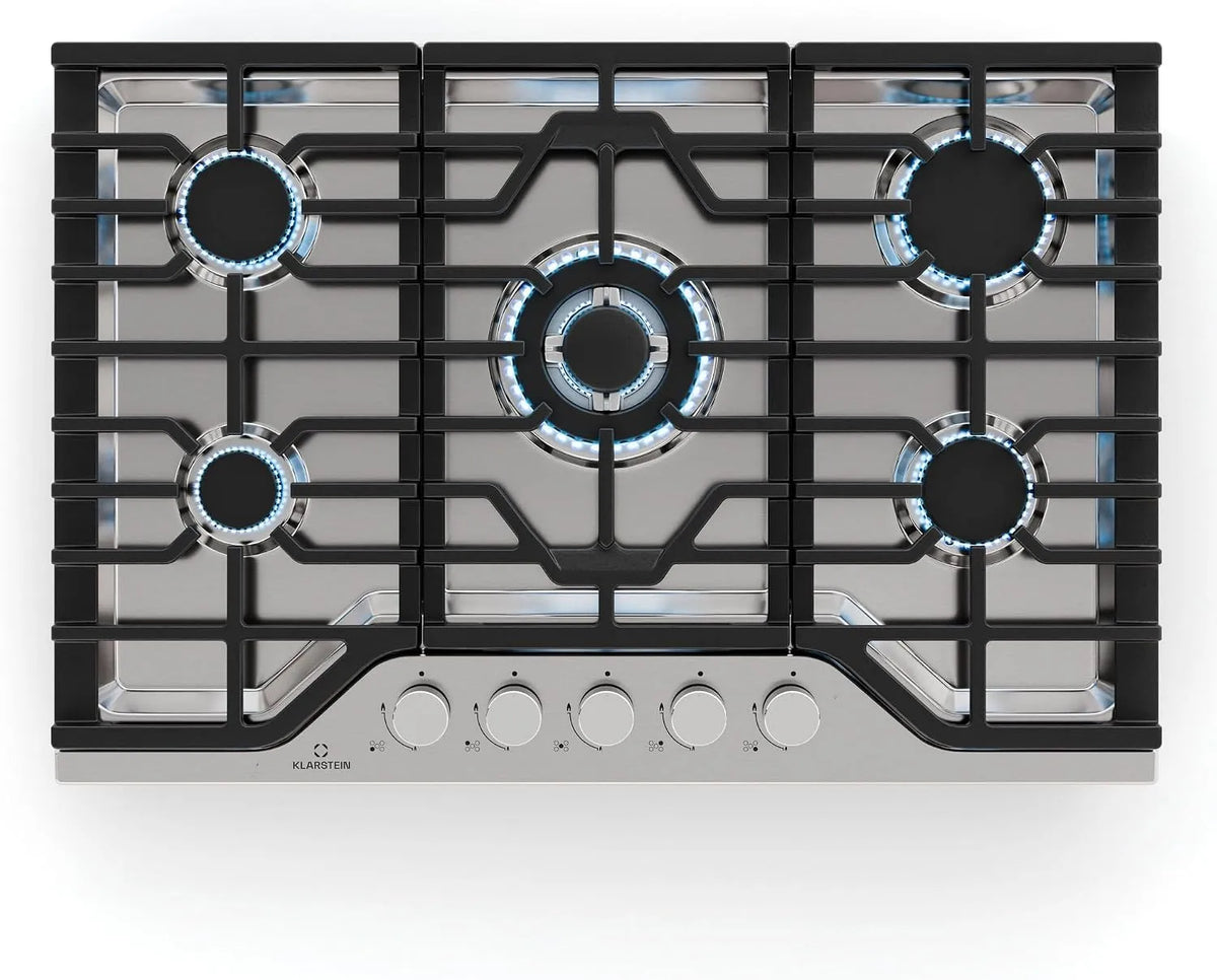 Klarstein Piano cottura a gas, 750x100x500 mm, professionale, acciaio inox, fornello a gas, Kit per GPL Incluso, 4 kW, Wok: 3, 5 Bruciatori