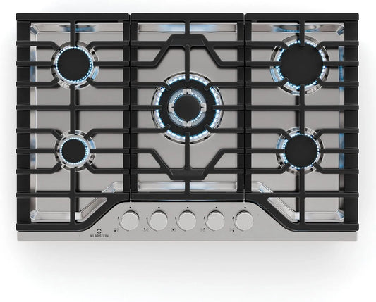 Klarstein Piano cottura a gas, 750x100x500 mm, professionale, acciaio inox, fornello a gas, Kit per GPL Incluso, 4 kW, Wok: 3, 5 Bruciatori