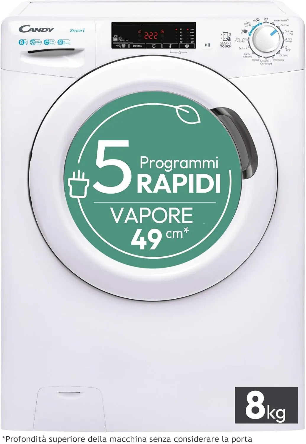 Candy CSS128TW4-11 Lavatrice, 85 x 60 x 53 cm, 16 programmi, 8 kg, classe energetica B, vapore, bianco, 1200 giri, Candy Smart Lavatrice 8kg, Partenza