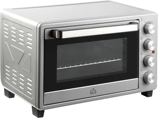 Forno elettrico 52.2x38.1x33.5cm, 32 L, 1600 W, timer, compatto, argento, HOMCOM Fornetto Elettrico 32L 1600W con Timer