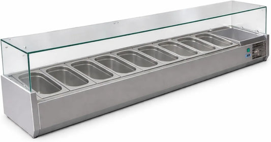 Prodotto 9 vasche GN 1, Vetrina Saladette refrigerata con ingredienti 2000 mm, +2, +8°C, Inox, 3 - +2