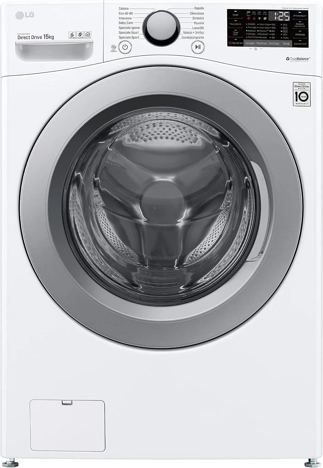LG F1P1CN4WC Lavatrice, 15 kg, libera installazione, Wi-Fi, Inverter, bianco, 1100 giri, min, Smart Diagnosis, Serie P1, TurboWash, Bianca