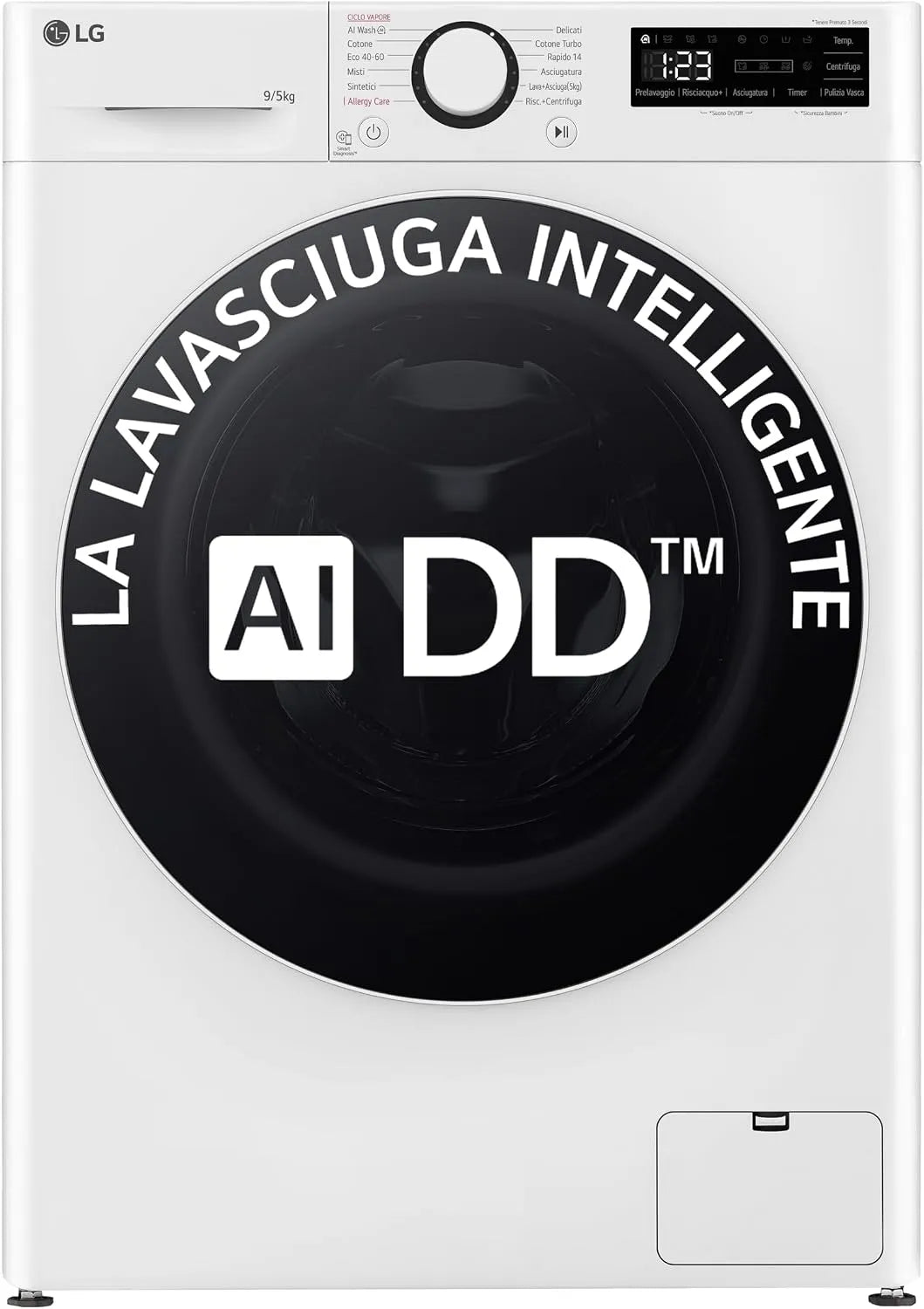 LG 9, 5kg D2R5S09TSWW Lavasciuga, 5 kg, classe energetica A, lavatrice, asciugatrice, stretto, Serie R5, Classe A -10%