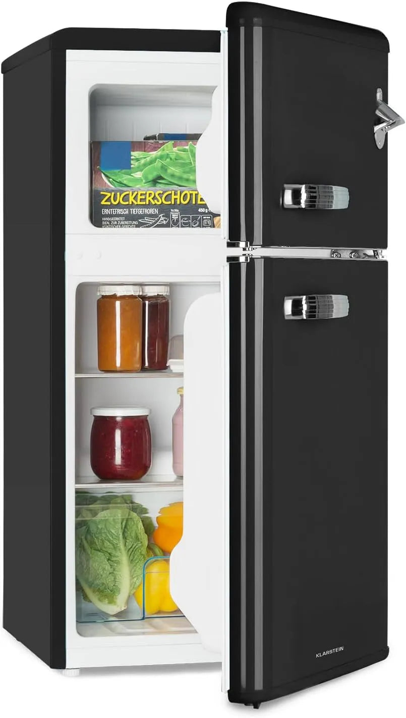 Klarstein Congelatore, 25 L, 40 dB, vano congelatore, freezer verticale, 2 Ripiani nel Frigo 61 L, 2 Vani sullo Sportello, Frigorifero Rétro