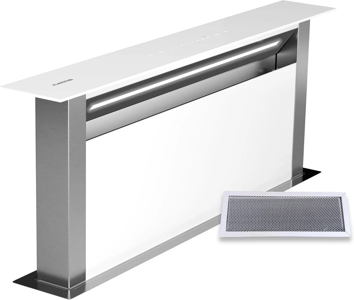 Klarstein 6500K Cappa aspirante, 720 m3/h, 52 dB, cappa da cucina, touch, acciaio inox, bianco, Royal Flush Eco 75, LED da, Efficienza A++, ora