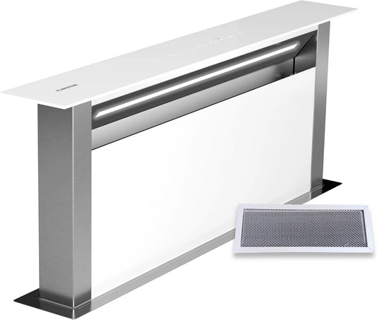Klarstein 6500K Cappa aspirante, 720 m3/h, 52 dB, cappa da cucina, touch, acciaio inox, bianco, Royal Flush Eco 75, LED da, Efficienza A++, ora
