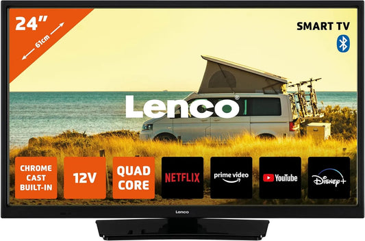 Smart TV, 24 pollici, 12 V, televisore, Lenco LED-2463BK, Android OS, nero, Lenco LED-2463BK - Smart TV Android da 24 pollici con adattatore per auto