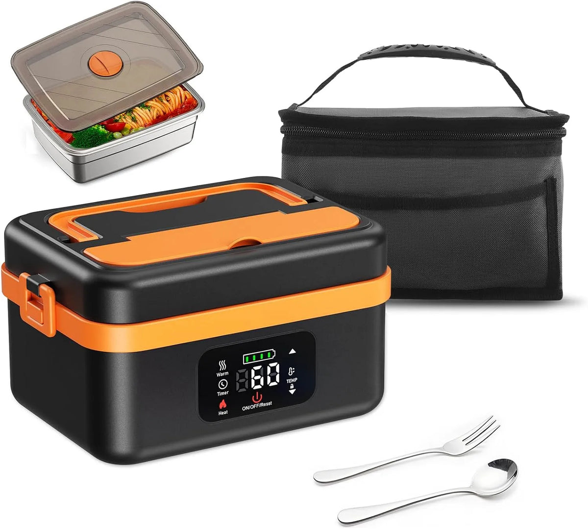 Prodotto 1L Scalda Vivande a Batteria Ricaricabile, Scaldavivande a Batteria Ricaricabile, 16000 mAh, Scaldavivande Portatile con Stoviglie e
