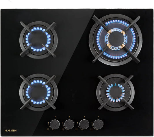 Klarstein Piano cottura a gas, 4 fuochi, 8000 W, acciaio inox, fornello a gas, Piano Cottura per Fornelli a Gas