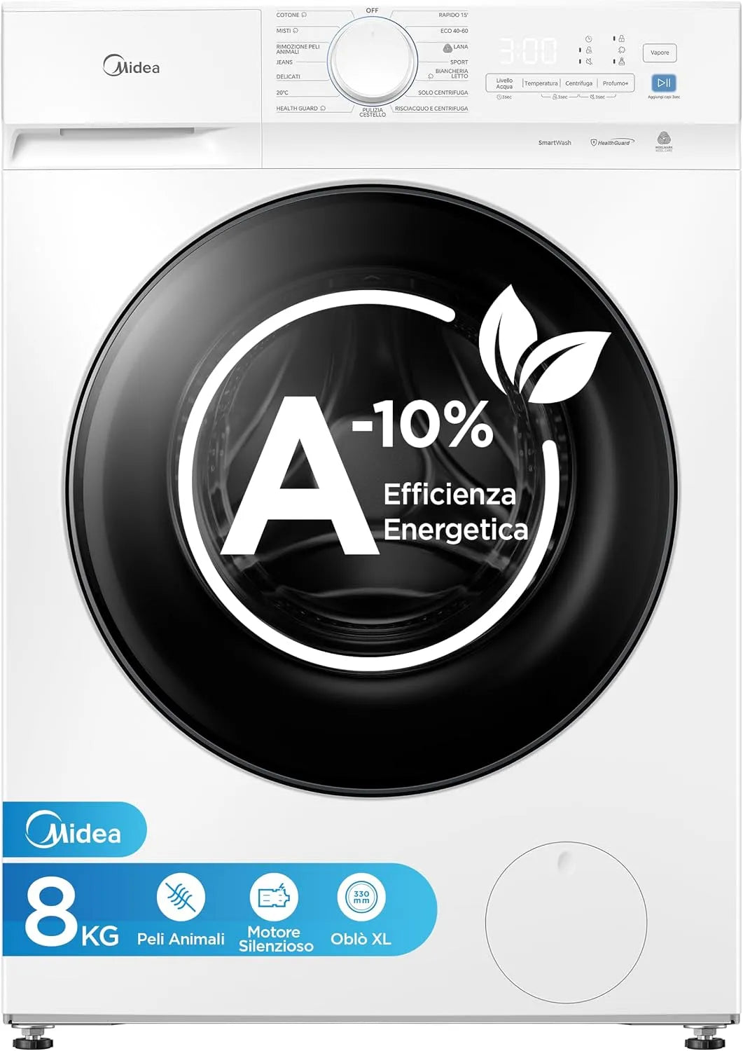 Lavatrice, 8 kg, classe energetica A, Inverter, Midea Lavatrice 8 kg Classe A-10% 1400 Giri Silent Inverter Motor