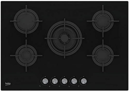 Beko Piano cottura a gas, 75 cm, da incasso, fornello a gas, 4 Bruciatori a Gas + 1 Wok