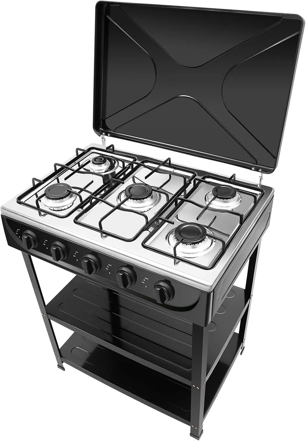 Piano cottura a gas, da incasso, autonomo, acciaio inox, fornello a gas, a gas autark, a 5 luci, 2500 Watt, GPL, gas naturale
