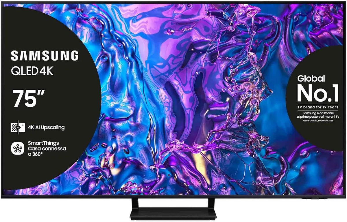 Samsung QE75Q70DATXZT Smart TV, 75 pollici, televisore, 4K UHD, QLED, Google Assistant, Alexa e Siri, nero, DVBT-2, Black 2024, AirSlim, Integrato con
