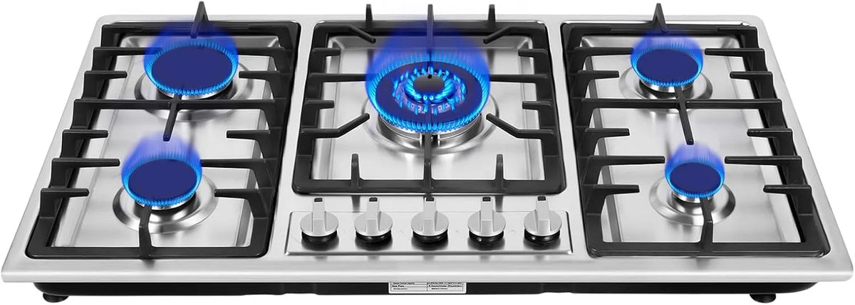 Piano cottura a gas, 86 x 51 cm, 5 fuochi, da incasso, professionale, acciaio inox, fornello a gas, per gas naturale, propano, per cucina e cucina