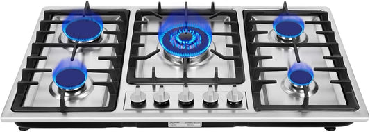 Piano cottura a gas, 86 x 51 cm, 5 fuochi, da incasso, professionale, acciaio inox, fornello a gas, per gas naturale, propano, per cucina e cucina