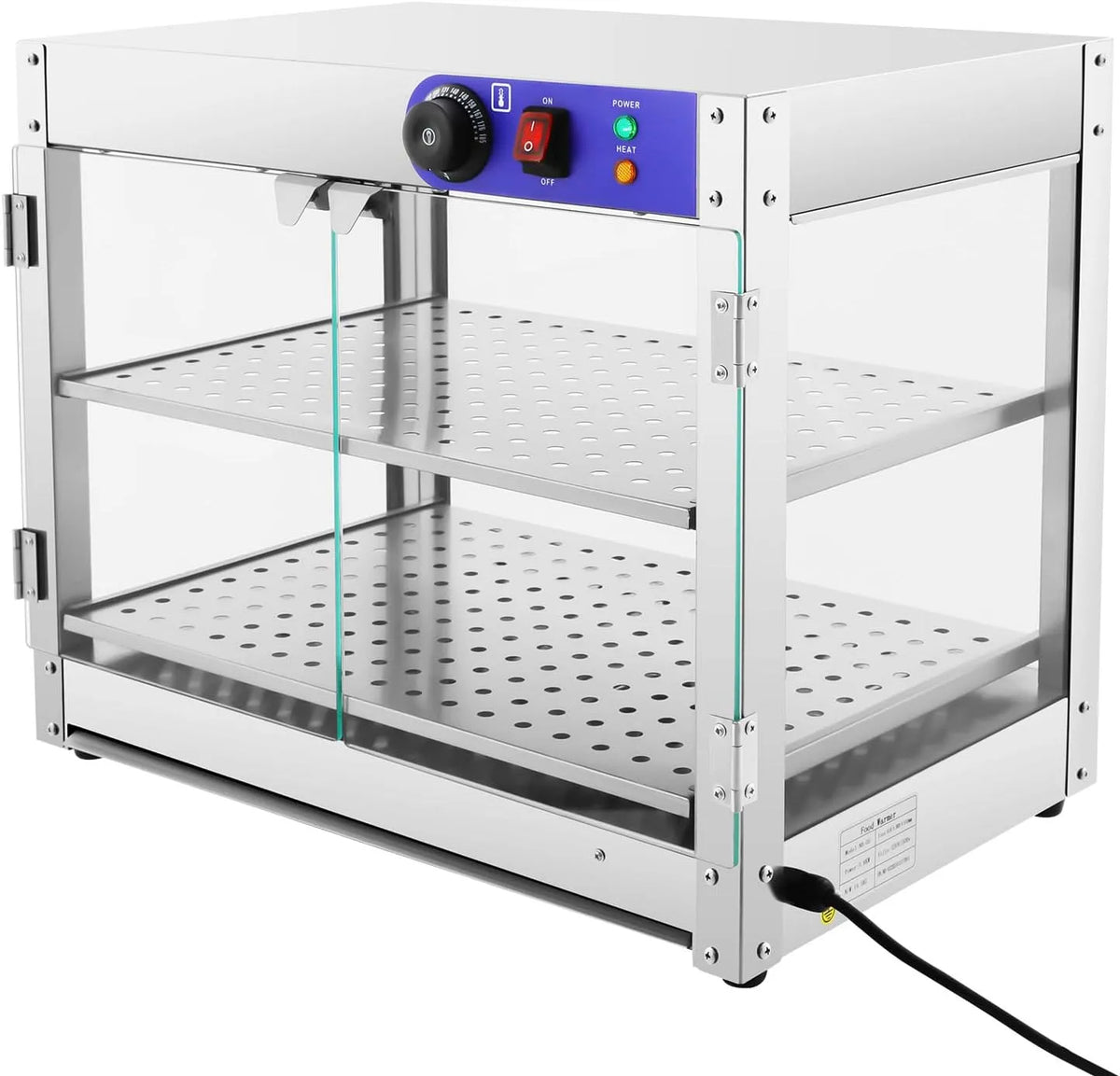 Prodotto display per scaldavivande commerciali con illuminazione a LED, Vetrina per scaldavivande, potenza 800 W, 2 piani, 50 x 30 cm per piano