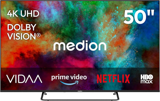 Smart TV MD850302, 50 pollici, televisore, HDR, audio Dolby, Bluetooth, registrazione PVR, MEDION 125