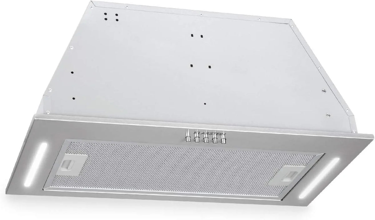 Klarstein Cappa aspirante, 60 cm, 590 m3/h, 61 dB, cappa da cucina, da incasso, acciaio inox, argento, Potenza: 190 Watt in 3 Fasi, LED