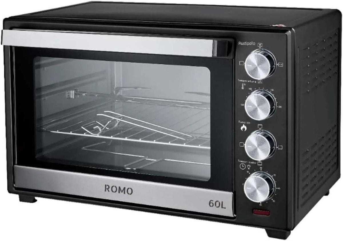 Forno elettrico, 60 L, 2500 W, timer, 2 zone di temperatura, nero, Temperatura fino a 230 °C, ROMO