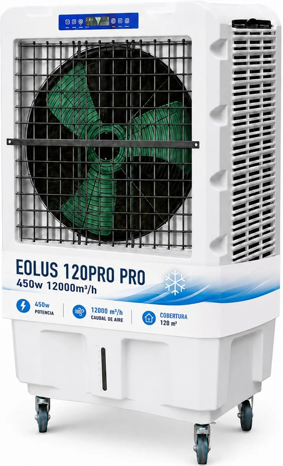 Prodotto Climatizzatore evaporativo professionale, VONALA EOLUS 120 PRO, Refrigeratore d'aria portatile, serbatoio 50 l, 800 W, portata 13000 m3/h