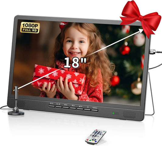 Smart TV 1080P, 18 pollici, 12 V, televisore, HDMI, USB, portatile, DVB-T2, display LCD, HD per campeggio all'aperto, Desobry portable tv, camera da