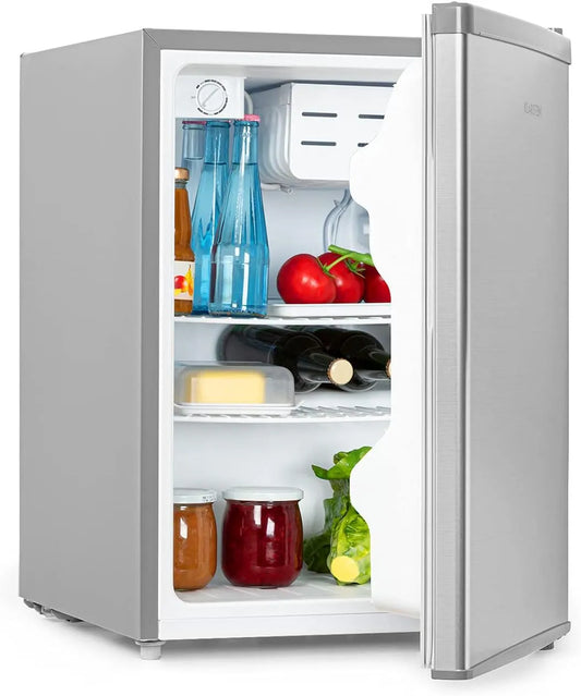 Klarstein Frigorifero, 66 L, classe energetica E, vano congelatore, acciaio inox, grigio, Vano per Bottiglie fino a 2 L, 2 Ripiani, Vano Freezer: 4 L