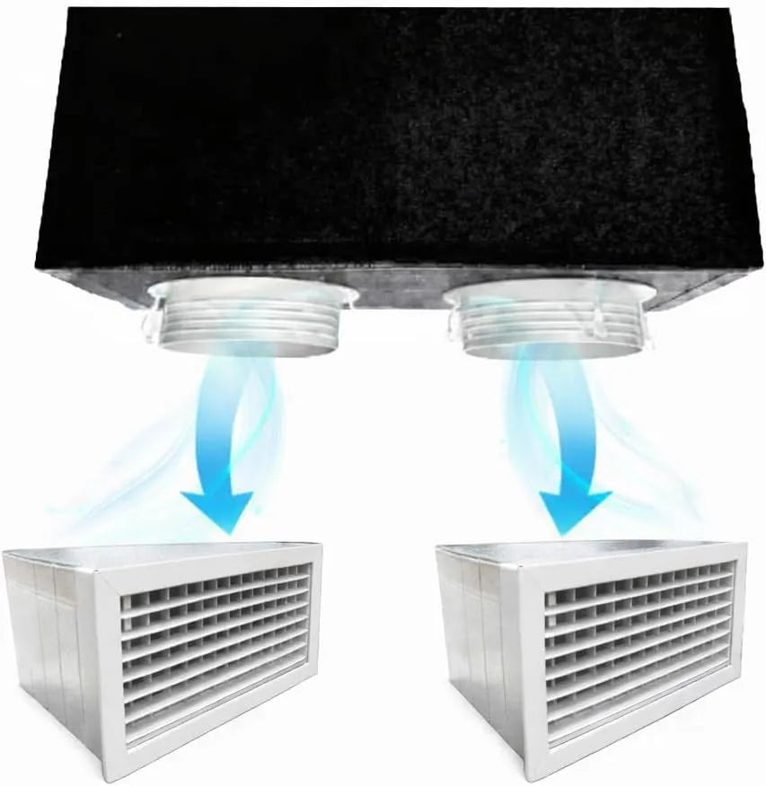 Prodotto Kit Plenum Canalizzato in Poliuretano Espanso a 2 Zone Completo di Plenum per Bocchetta e Griglia Bidirezionale in Pvc per Climatizzatori