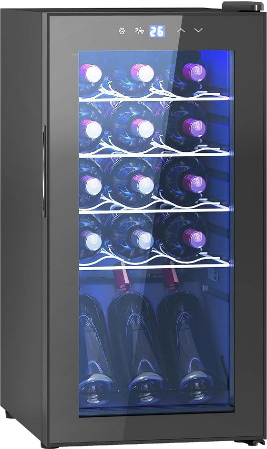 Cantinetta vino, 44 L, 15 bottiglie, nero, Cantinetta Vino Frigo per 15 Bottiglie Capacità 44L con Controllo Temperatura e Ripiani Regolabili Nero