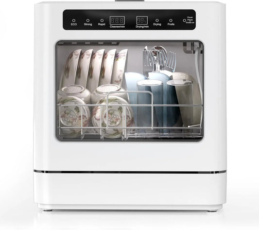 Dell Lavastoviglie, 6 L, 800 W, 6 programmi, portatile, ampio serbatoio, mini lavastoviglie con copertura semitrasparente e display LED, 800W Piano di