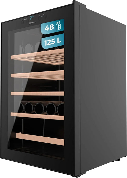 Cecotec Bolero GrandSommelier 4850 Cantinetta vino, 49 bottiglie, 4 a 18 °C, 42 dB, 2 zone di temperatura, touch, nero, LED Interno, Silenziosa 42dB