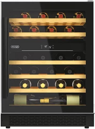 De'Longhi CA6DZ6G Cantinetta vino, 134 L, 39 dB, classe energetica E, da incasso, nero, 8 Ripiani In Legno, 134 Litri, Sotto Top, Controllo