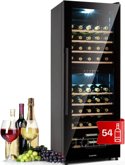 Klarstein Cantinetta vino, 123 bottiglie, 5 a 18 °C, touch, Mini Bar con Protezione UV, Frigo Bar, Frigo Touch, Cantinetta Vino Refrigerata a Zona