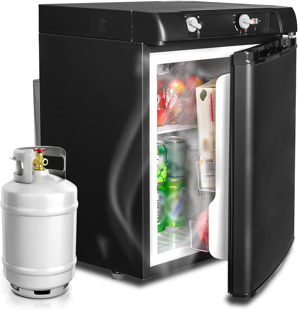 Frigorifero 12V/220V, Gas, 40 L, 0 a 10 °C, 12 V, nero, Frigorifero Trivalente per Camper, Casa Mobile, Roulotte Casa
