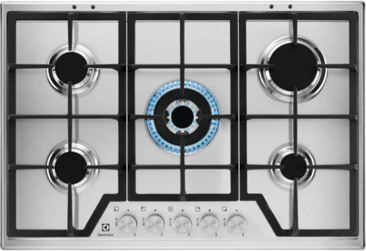 Electrolux Kgs7536sx P52cm Piano cottura a gas, 5 fuochi, da incasso, ghisa, acciaio inox, fornello a gas, L 75 X