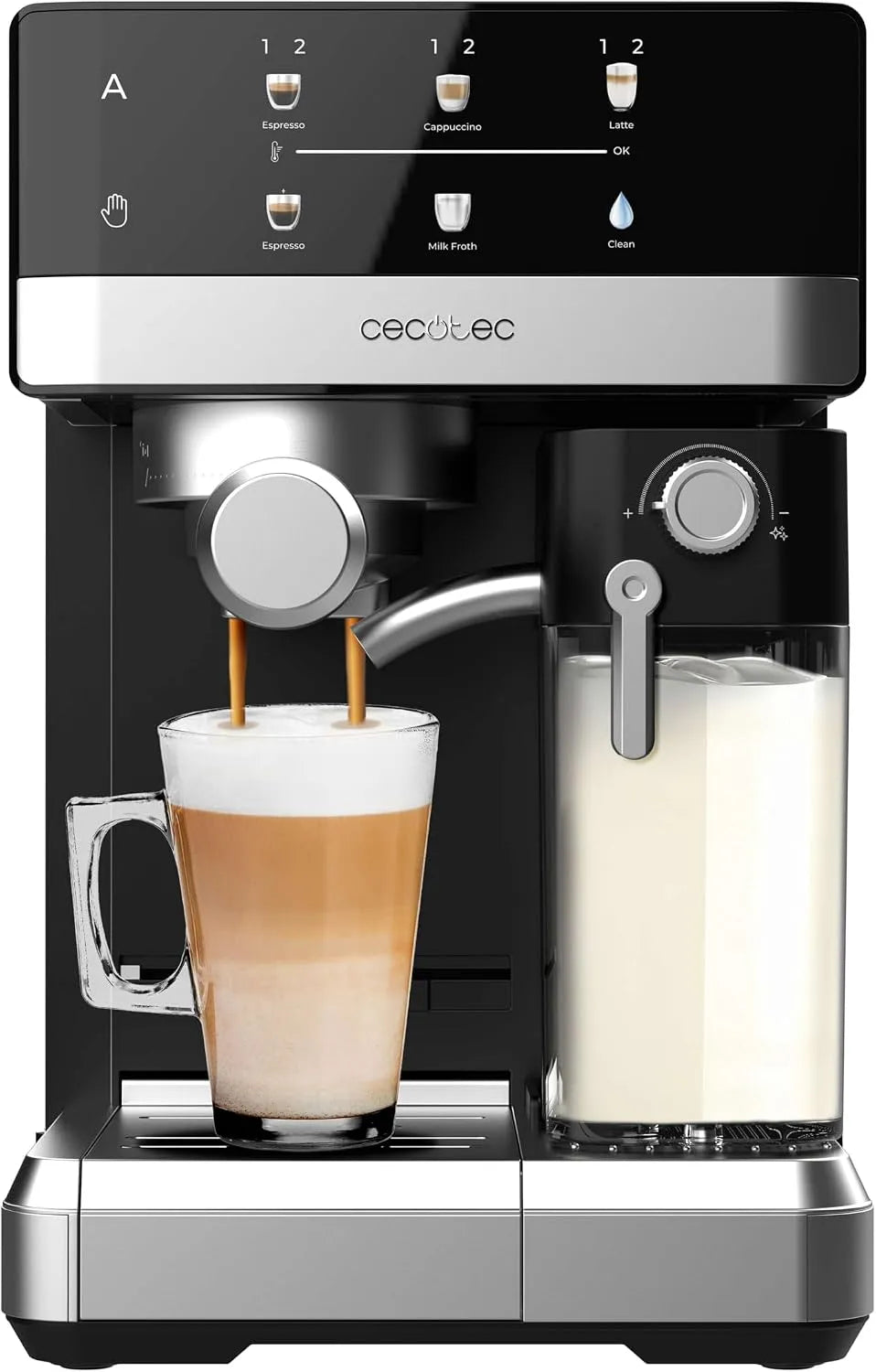 Cecotec Macchina da caffè, 1.8 L, 1350 W, touch, ampio serbatoio, 20 Bar, Serbatoio 1.8L, Sistema Thermoblock, Beccuccio Schiumatore