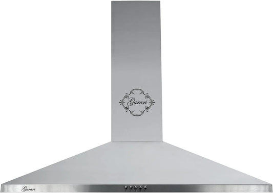 Cappa aspirante, 90 cm, 1000 m3/h, cappa da cucina, 3 velocità, montaggio a parete, acciaio inox, nero, Gurari 147 Inox 90, LED