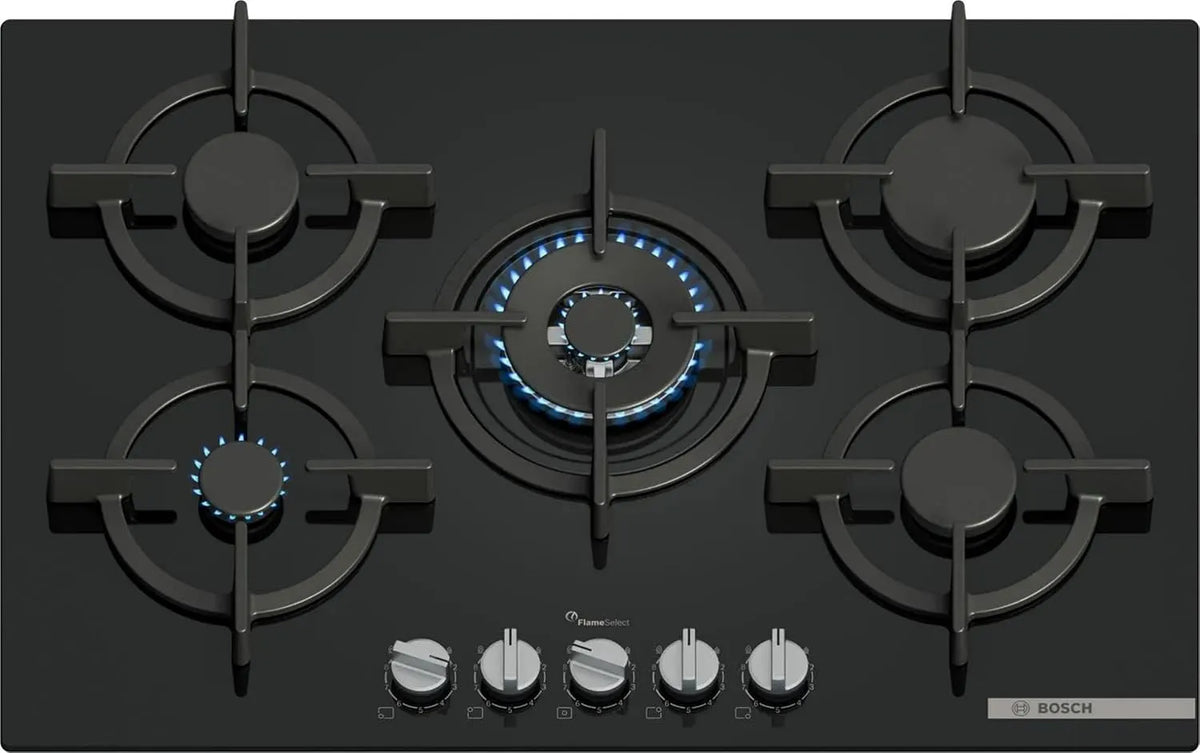 Bosch 5zone Ppq7a6i15 Piano cottura a gas, 75cm, 5 fuochi, da incasso, fornello a gas, nero